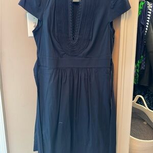BCBGMaxAzria Blue Pleated Ruched Midi Sundress